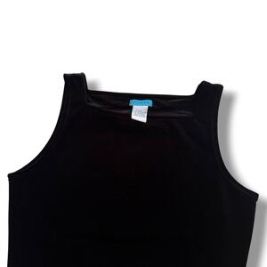 Vintage Airport Women L Black Velvet Square Neck Sleeveless Stretch Tank Top Y2K